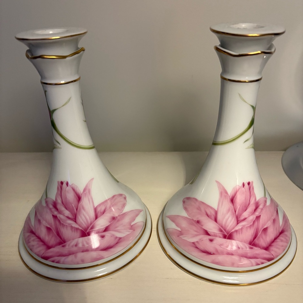 Givenchy Rose Vintage Porcelain Candlesticks (set of 2)